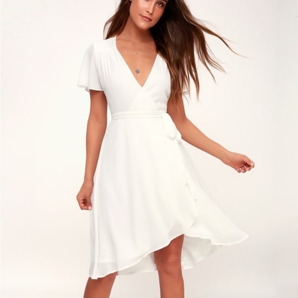 NWT Lulus Rise To The Occasion Wrap Dress White Bridal Shower Party V Veck SM - Picture 2 of 14